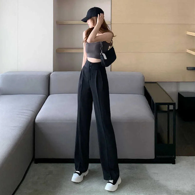 Lucyever Black White Women Straight Pants Korean Fashion High Waist Wide Leg Trousers Ladies 2023 New Office Suit Casual Pants