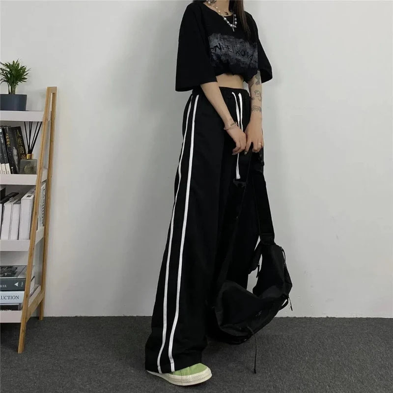 Spring Summer New Sports Pants Female Students Korean Edition Loose Casual Pants Versatile Trendy Straight Leg Wide Leg Pants