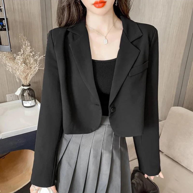 Cropped Blazers for Women 2024 New Korean Fashion Long Sleeve Button Up Suit Jacket Woman Elegant All Match Office Blazer Female