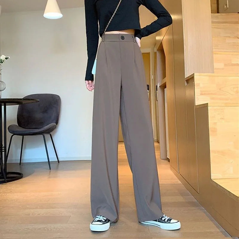 Lucyever Spring Autumn Women's Wide Leg Pants Loose High Waist Casual Trousers Woman Korean Style Solid Office Straight Pants