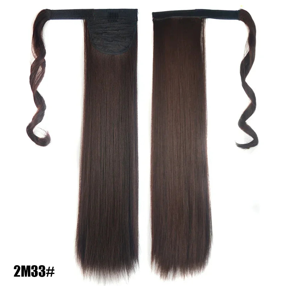 Long Straight Clip in Ponytail Extensions for Women Natural Synthetic Wrap Around Ponytail False Hair Black Straight Horse Tail