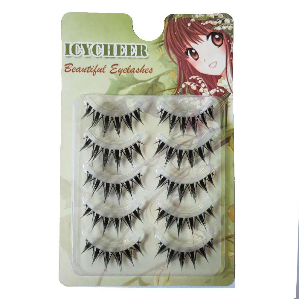 5 Pairs Natural Long Cat Eye False Eyelashes Cosplay Makeup Cross Strip Eye Lashes Handmade Manga Lashes Extension