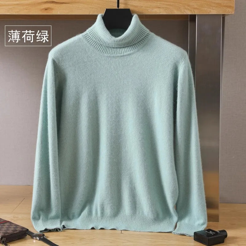 Men's 100% pure Mink velvet Cashmere Sweater High Lapels Pullovers Knitted Winter New Tops Long Sleeve High-End Jumpers