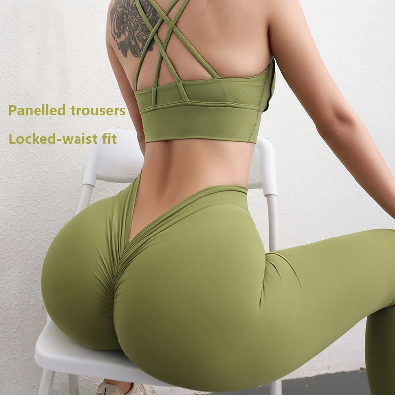 New Sexy Women's Athletic Pants Back Waist V-Lock Waist Breathable Yoga Pants High Waist Hip Lift Shaping Quick Dry Gym Pants