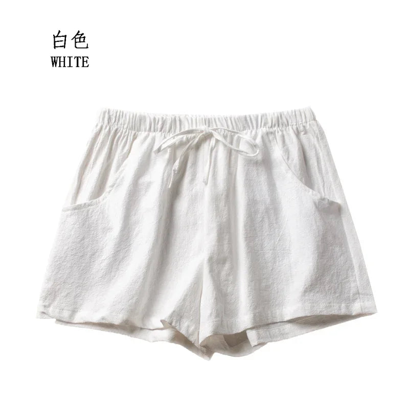 Cotton Linen Shorts Women's Sports Shorts Summer Solid High Waist Black Shorts Women Fashion Plus Size Casual Basic Short Pants