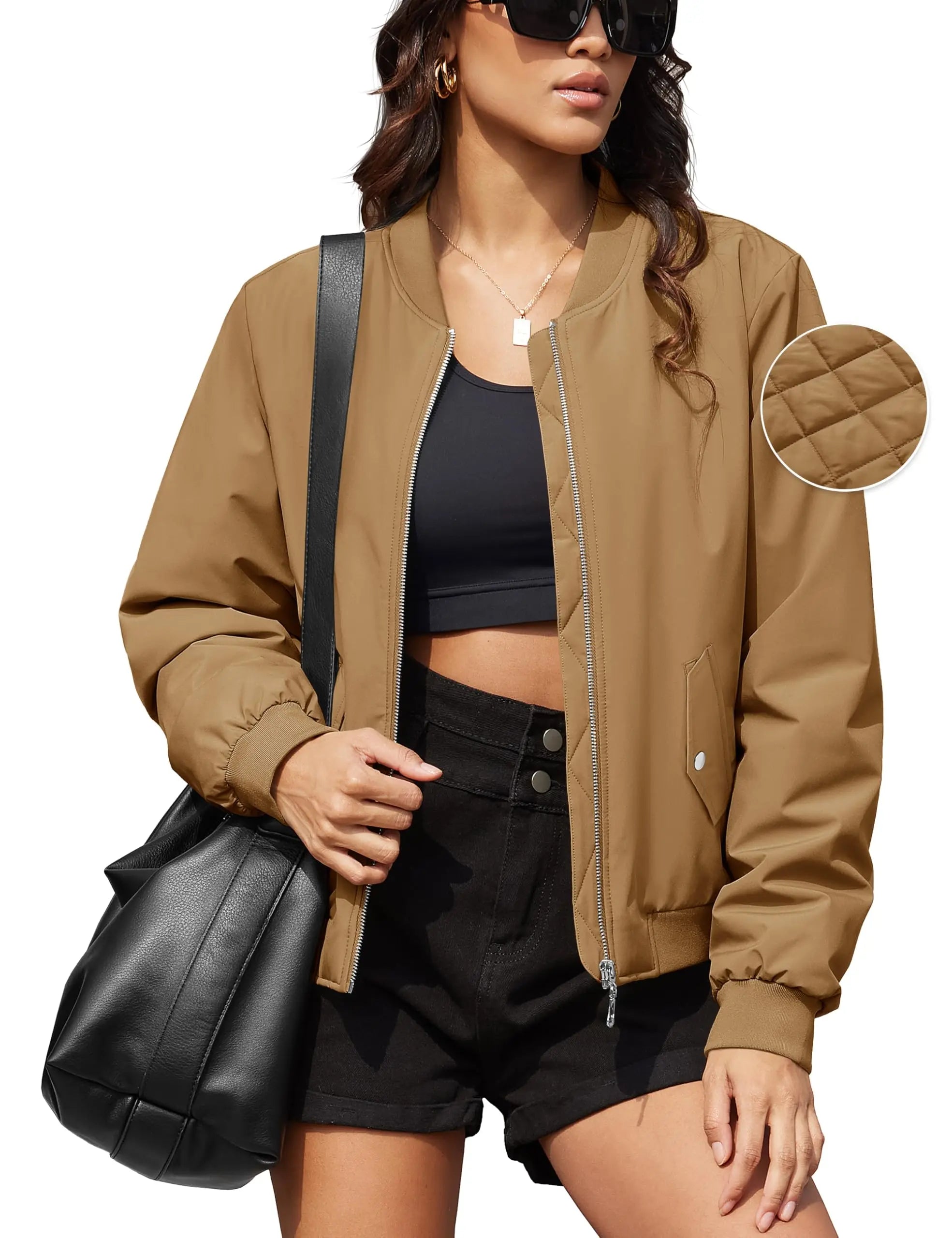 TACVASEN Womens Quilted Bomber Jackets Padded Classic Retro Pilot Jackets Winter Warm Coat Full Zip Up Pockets Casual Outwear