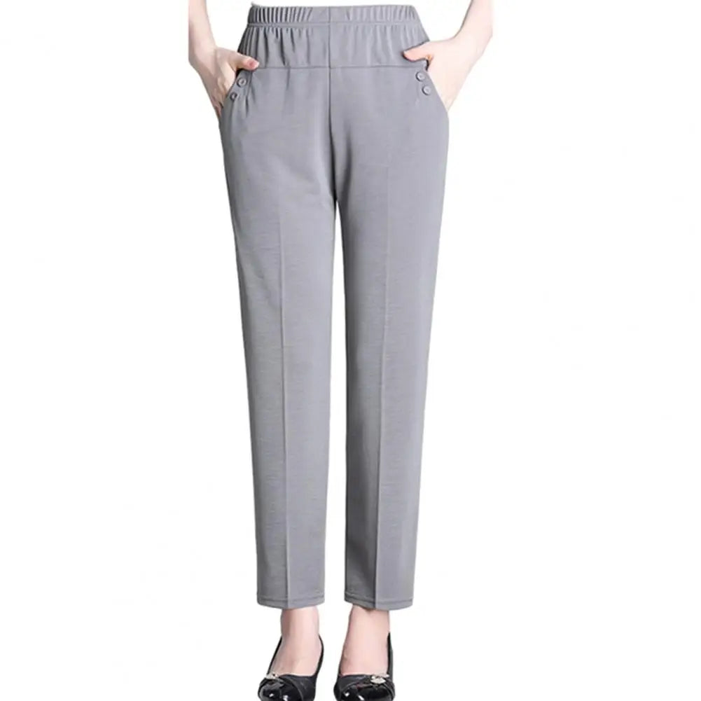 Middle Aged Women's Pants 2023 New Summer Thin High Waiste Elastic Loose Straight Pants Female Casual Trousers