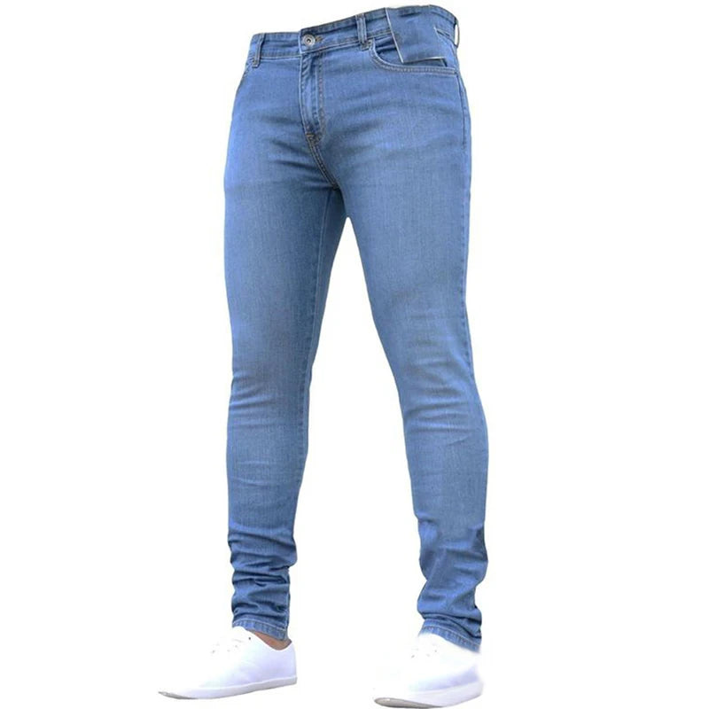 Men's Jeans Stretch Slim Fit Trousers Streetwear Colthing Classical Casual Pants Skinny Zipper Denim Designer Clothes Black Blue