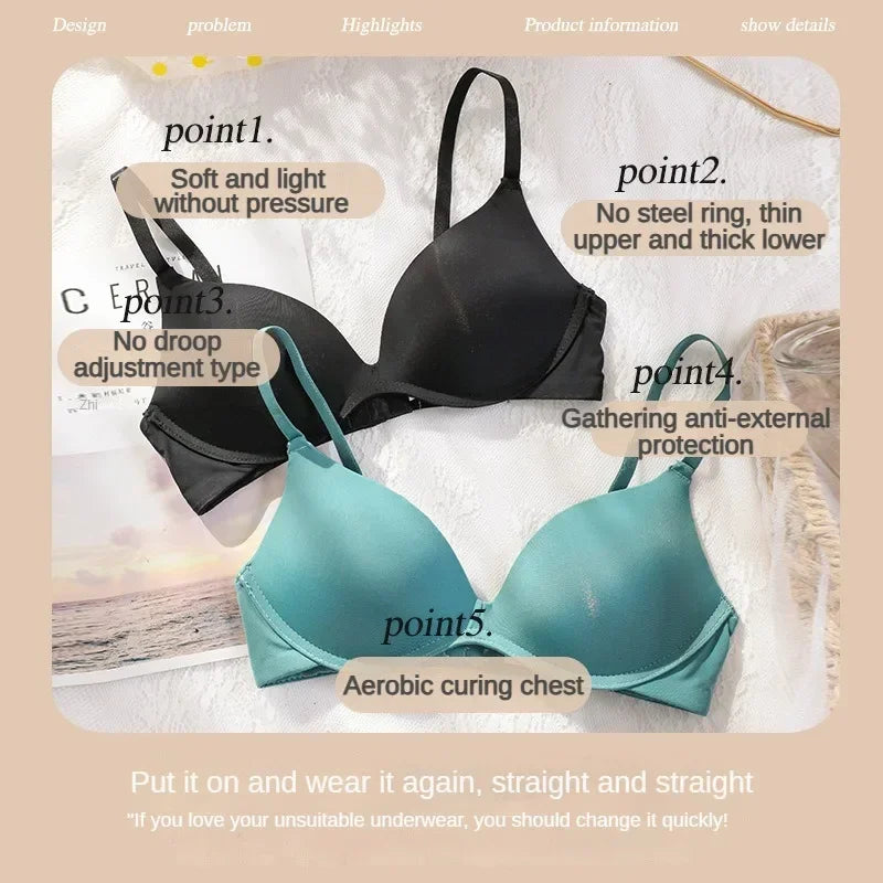 Women No Wire Push Up Seamless Bra Underwear Girls Students Breathable Thin Solid Bras Female's Bra Breathable Gathered