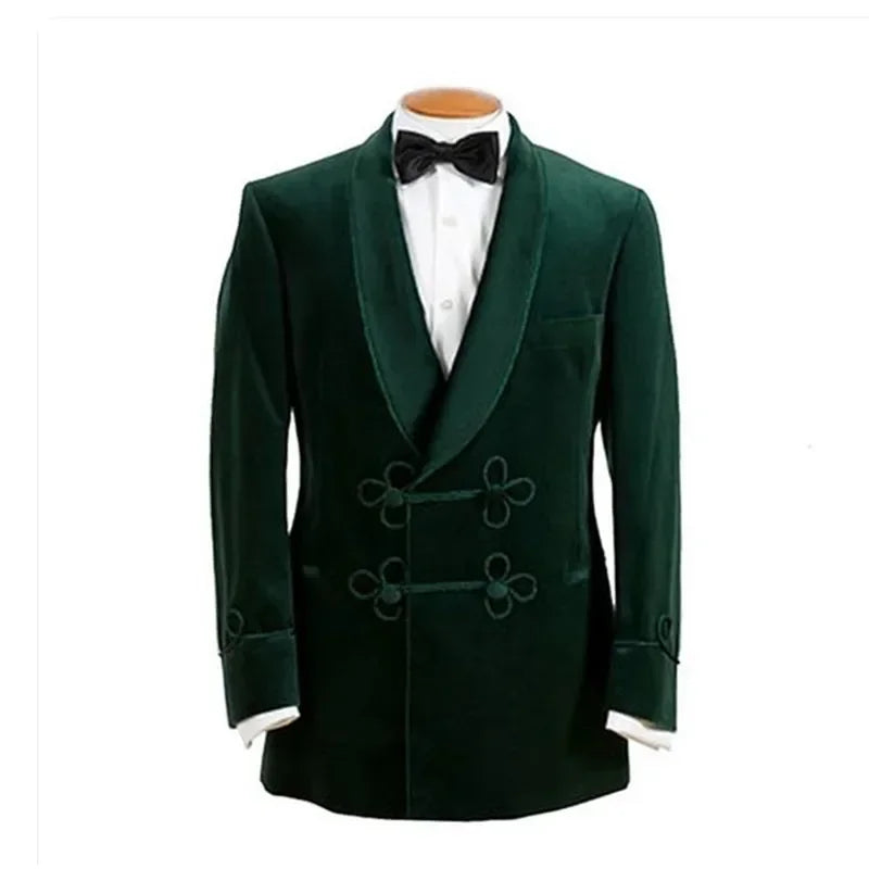 Autumn Warm Green Velvet Elegant Men Suit Jacket Groom Tuxedo Prom Shawl Lapel Slim Fit Blazers Stage Show High Quality Custom