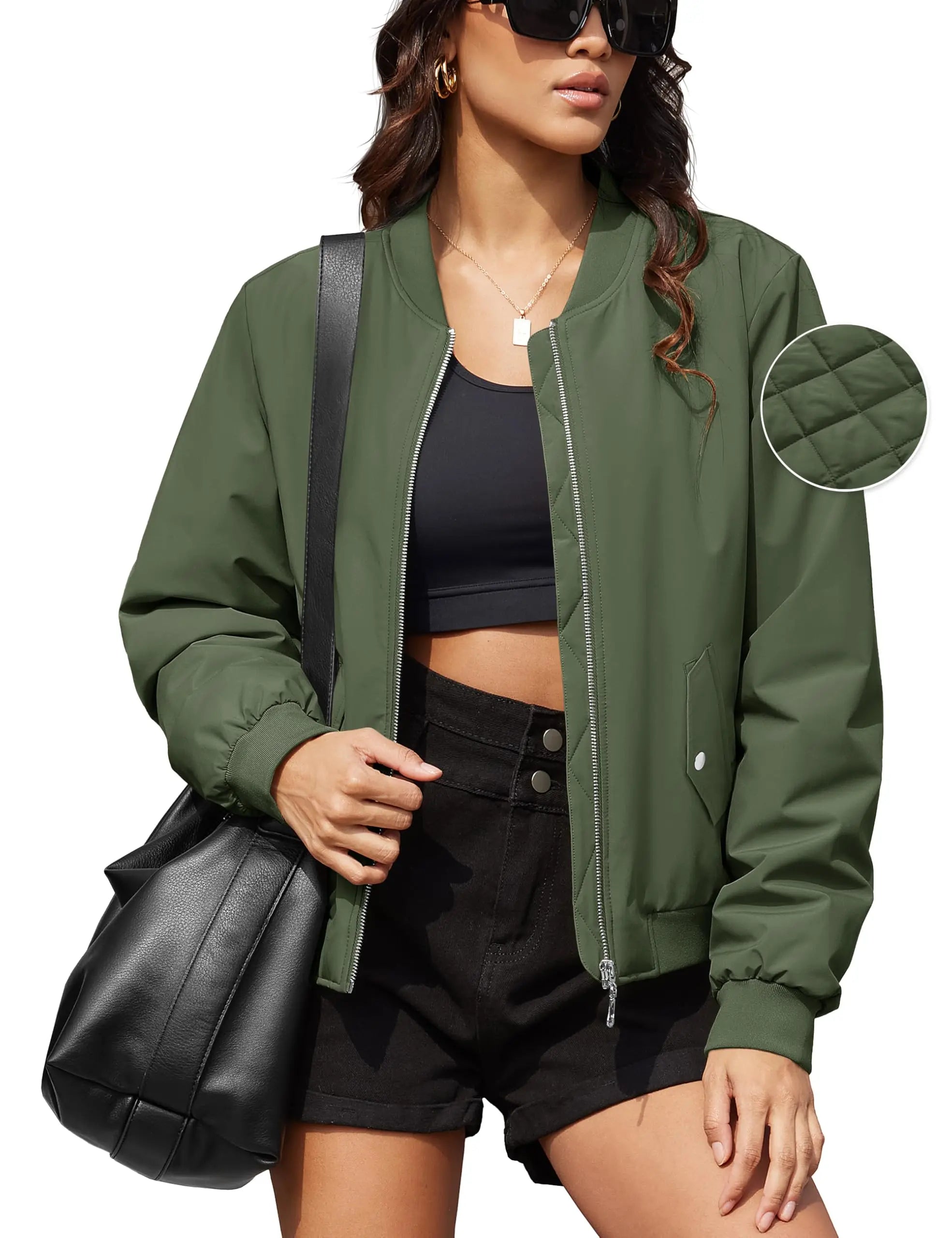 TACVASEN Womens Quilted Bomber Jackets Padded Classic Retro Pilot Jackets Winter Warm Coat Full Zip Up Pockets Casual Outwear