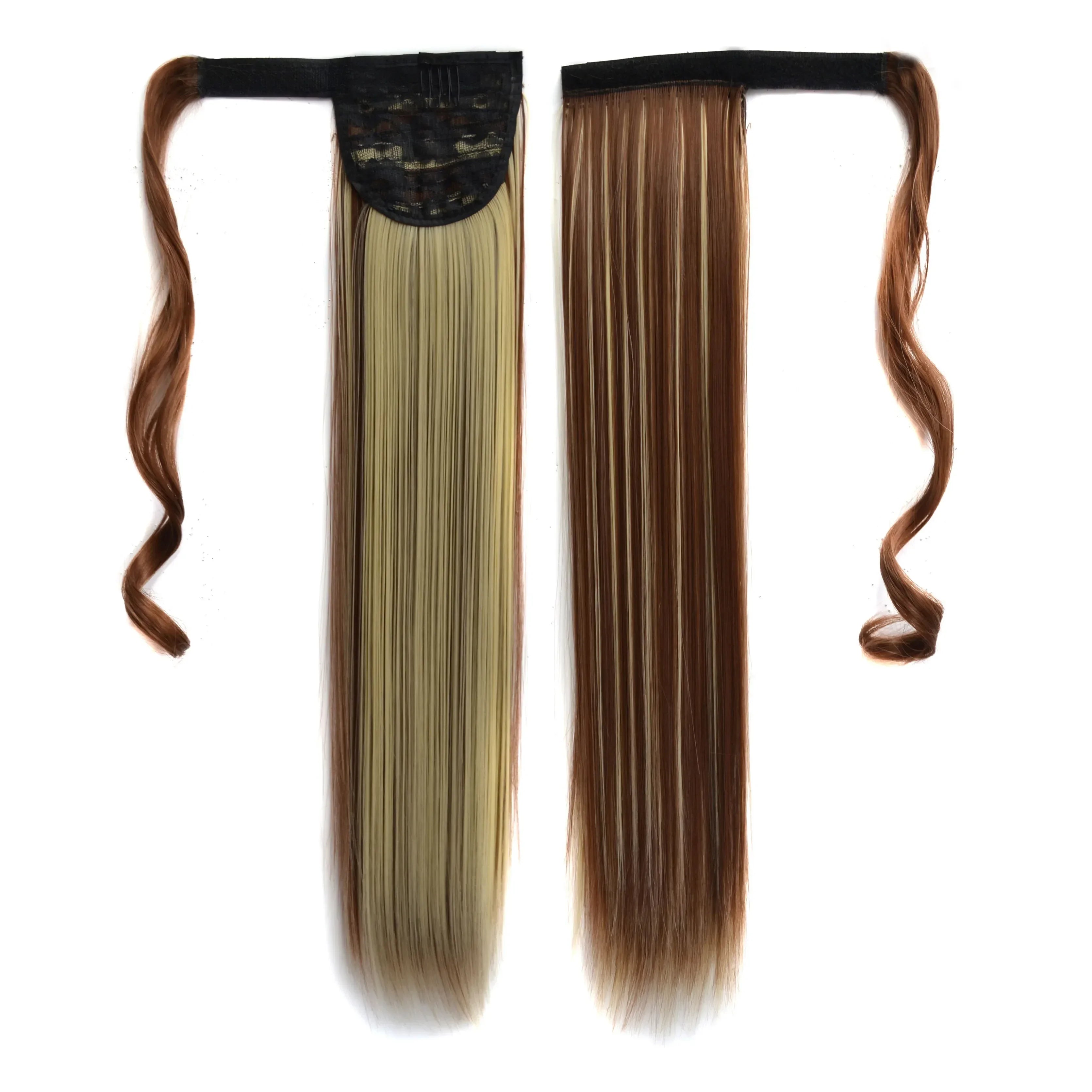 Long Straight Clip in Ponytail Extensions for Women Natural Synthetic Wrap Around Ponytail False Hair Black Straight Horse Tail