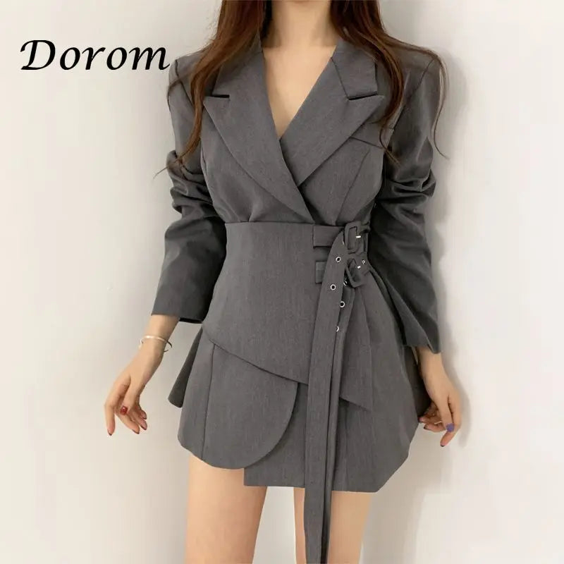 Fashion Design Lace-up Blazer For Women Spring Korean Style Turn-down Collar Long Sleeve Irregular Suit Jacket Female Loose Coat