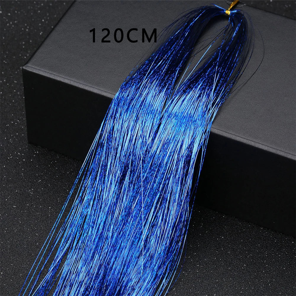 Sparkle Shiny Hair Tinsel Rainbow Silk Hair Extensions Dazzles Women Hippie for Braiding Headdress Long 120cm 150 Strands/bag