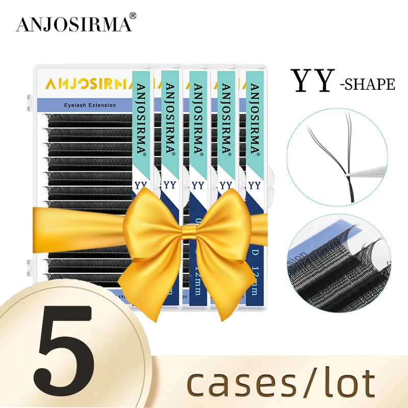 ANJOSIRMA 5 Cases/Lot YY-Shaped Eyelashes Extensions Two Tips Lashes C/D/DD Curl YY Black Premium Mink False Eyelashes Makeup se