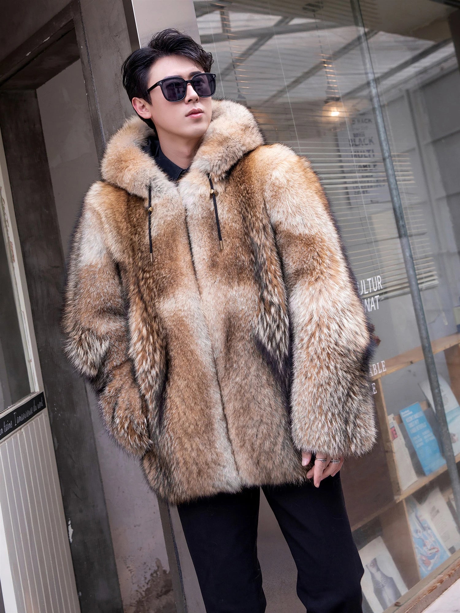 Fangtai 2024 New Fashion Natural Wolf Fur Winter man Jacket Warm Luxury Plus Size Wolf Fur Man Coat Coyote Coat Doub coyote fur