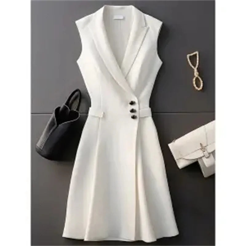 French High-end Exquisite Summer New High-quality Temperament Waist Slimming Formal Occasions Small Fragrance White Suit Dress