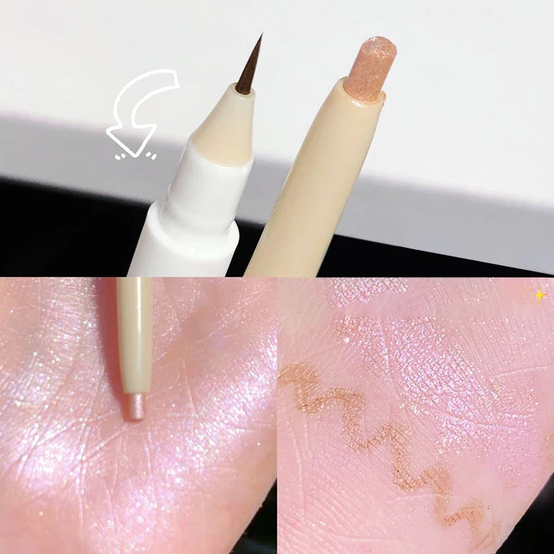 Double Ended Lying Silkworm Pencil Highlighter Makeup Pen Under Eye Highlighter Enlarge Eyes Makeup Stick Slim & Soft Tip