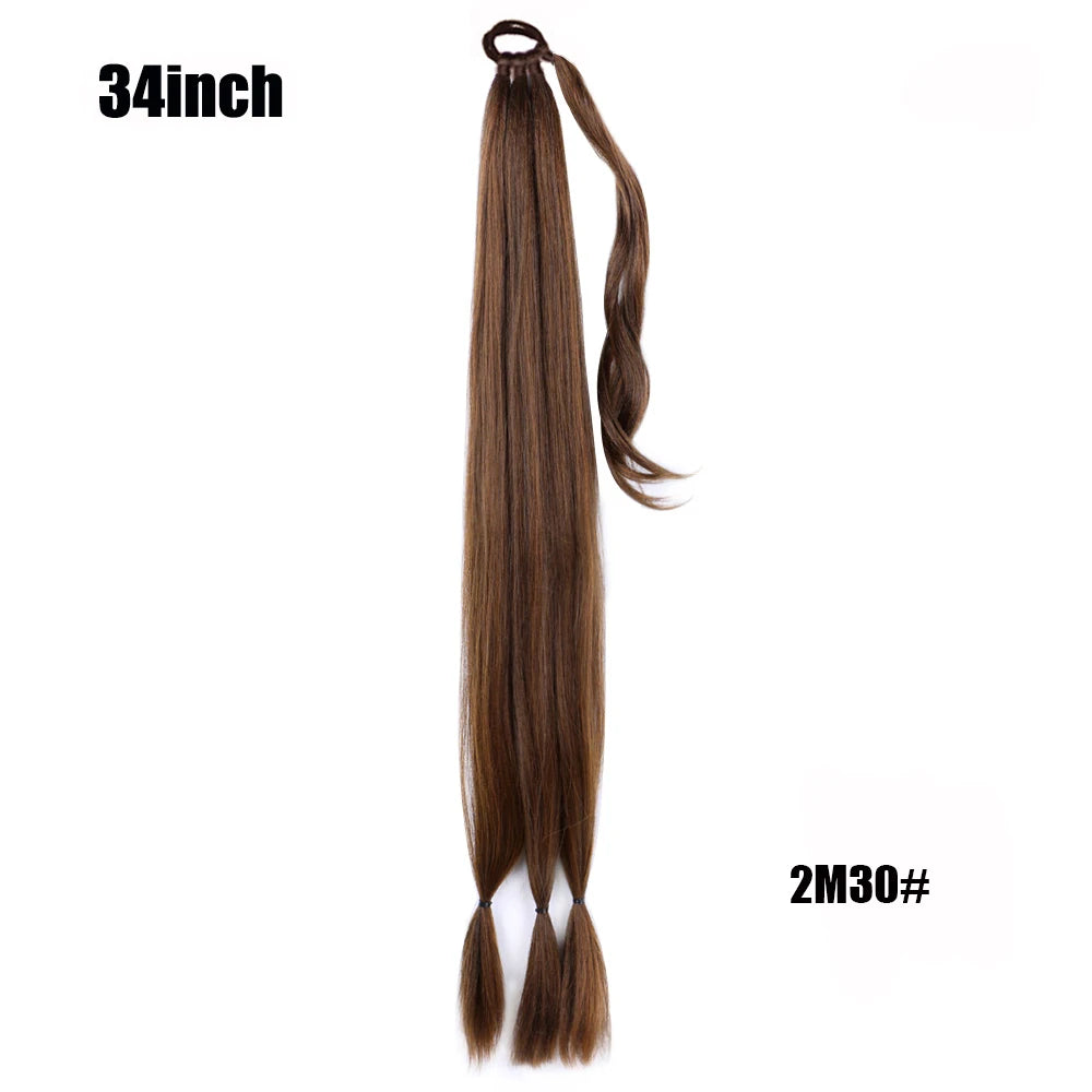 26/34inch Synthetic Long Braided Ponytail Hair Extensions Synthetic Boxing Braids Wrap Around Chignon Tail With Rubber Band