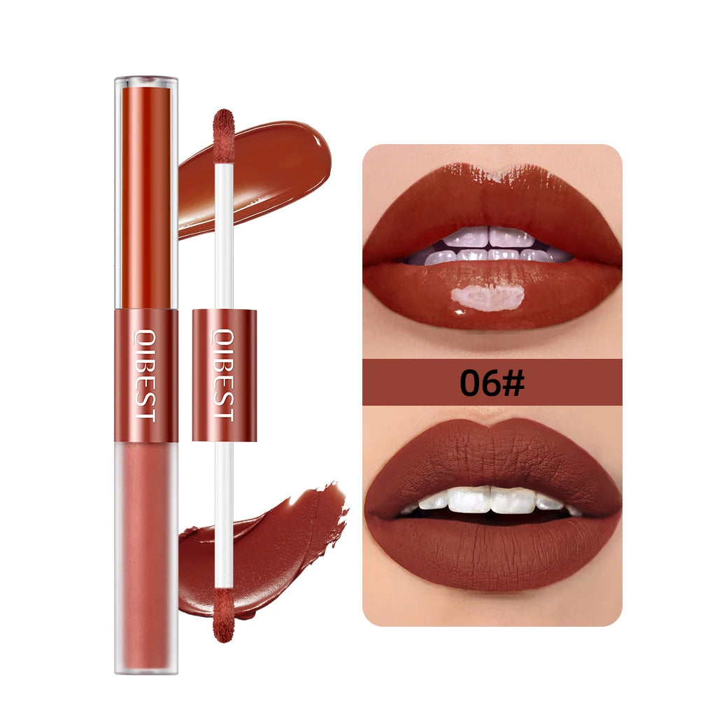 2 In 1 Stick High-quality Lip Makeup Matte Waterproof Long Lasting Permanent Lipstick Lipstick Double End Mirror Lip Glaze Tint