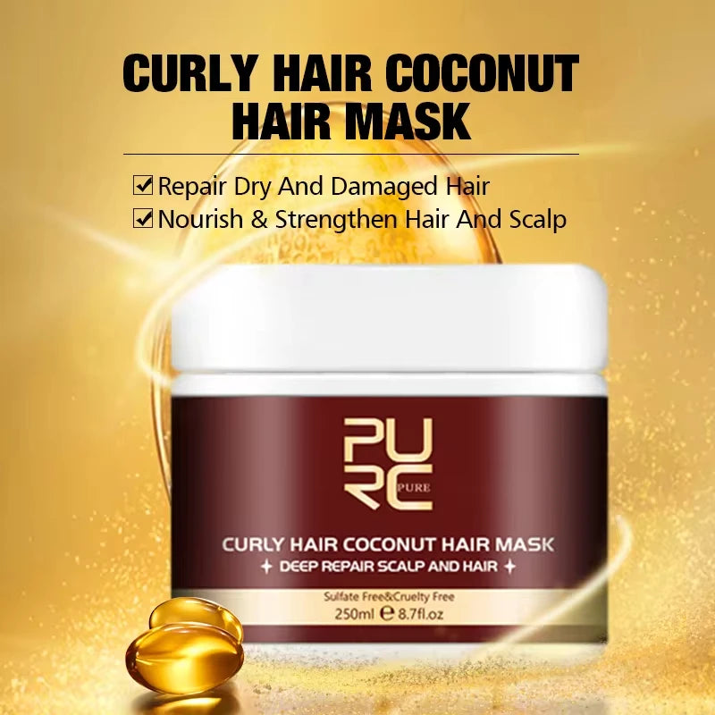 PURC Coconut Oil Curly Hair Care Set Smoothing Shampoo Conditioner Shiny Hair Mask Nourish Hair Oil Hair Care