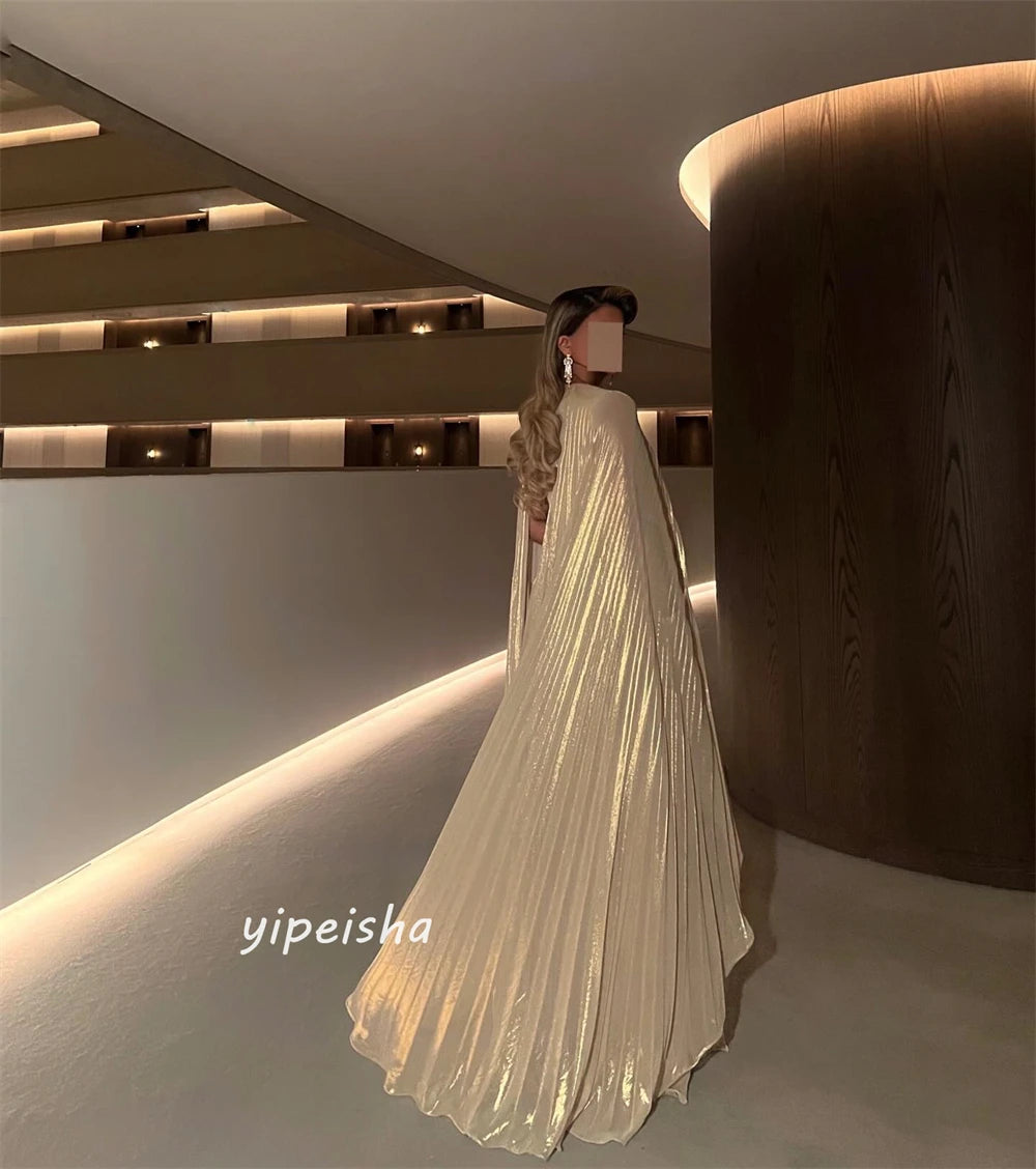 Customized   Organza Draped Pleat Formal Evening A-line Jewel Bespoke Occasion Gown Long Dresses