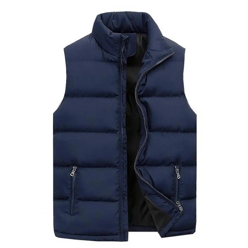 Stylish Sleeveless Coat Cotton Padded Washable Pure Color Pockets Waistcoat  Male Men Vest Jacket Streetwear