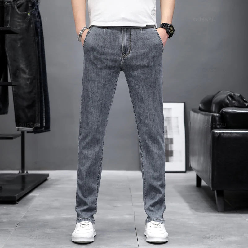 2024 Stretch Skinny Jeans Men Fashion Casual Slim Fit Denim Designer Elastic Pants Grey Brand Trousers Male Large size 38 40