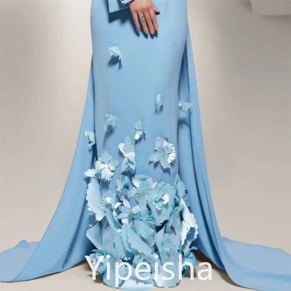 Customized Jiayigong Jersey Button Flower Clubbing A-line Off-the-shoulder Bespoke Occasion Gown Long Dresses Saudi Arabia