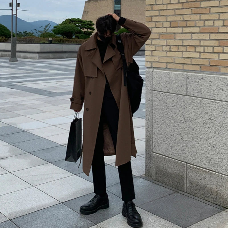 Trench coat Man winter coat Trench Korean Men's Fashion Overcoat Male Long Windbreaker Streetwear Men Coat Outer Wear Clothing