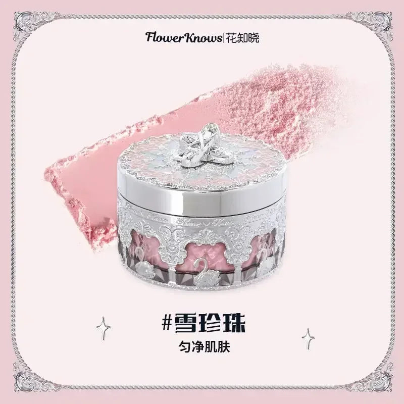 Flower Knows Swan Ballet Loose Powder Oil Control Long Lasting Fixing Matte Waterproof Sweatproof Fine Face Luxury Makeup