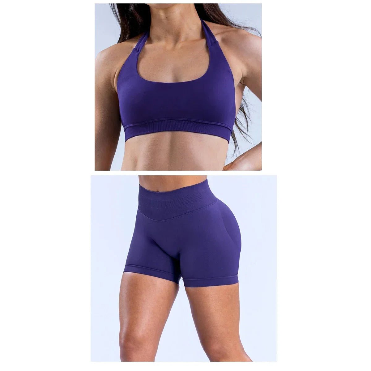 Impact Shorts Set 2 Pcs Seamless Yoga Set Workout Scrunch Shorts Sets Halter Yoga Top Set Summer Fitness Gym Suit