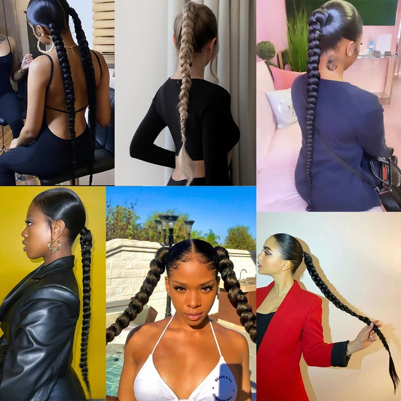 26/34inch Synthetic Long Braided Ponytail Hair Extensions Synthetic Boxing Braids Wrap Around Chignon Tail With Rubber Band