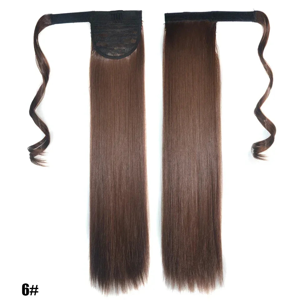 Long Straight Clip in Ponytail Extensions for Women Natural Synthetic Wrap Around Ponytail False Hair Black Straight Horse Tail