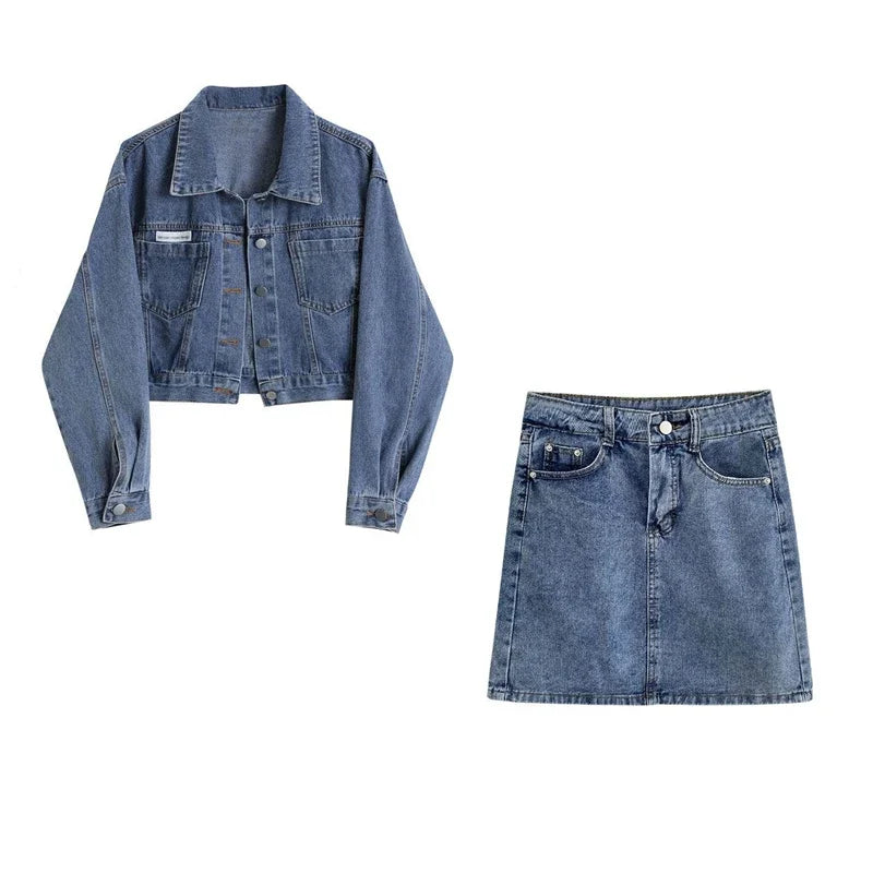 Women's Falls Clothing Matching Sets Lady Fashion Slim Denim Jackets Mini Skirts 1 or Two Piece Suits Short Coats Skirt Outfits