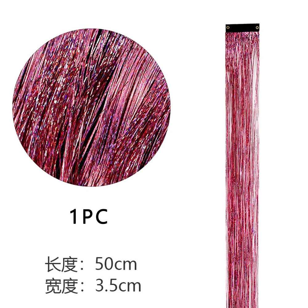 Sparkle Shiny Hair Tinsel Rainbow Silk Hair Extensions Dazzles Women Hippie for Braiding Headdress Long 120cm 150 Strands/bag