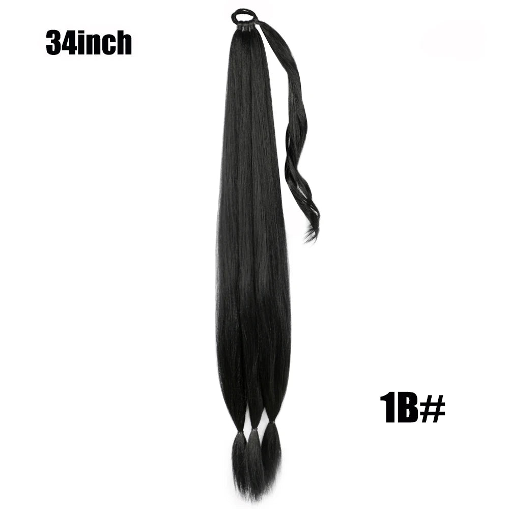 26/34inch Synthetic Long Braided Ponytail Hair Extensions Synthetic Boxing Braids Wrap Around Chignon Tail With Rubber Band