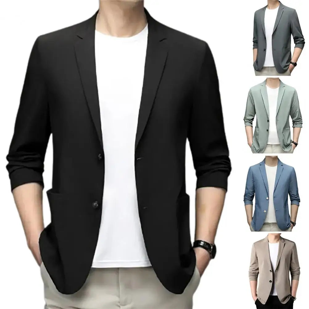 Handsome Men Suit Coat Solid Color Groom Coat Slim Fit Breathable Groom Coat  Commuting