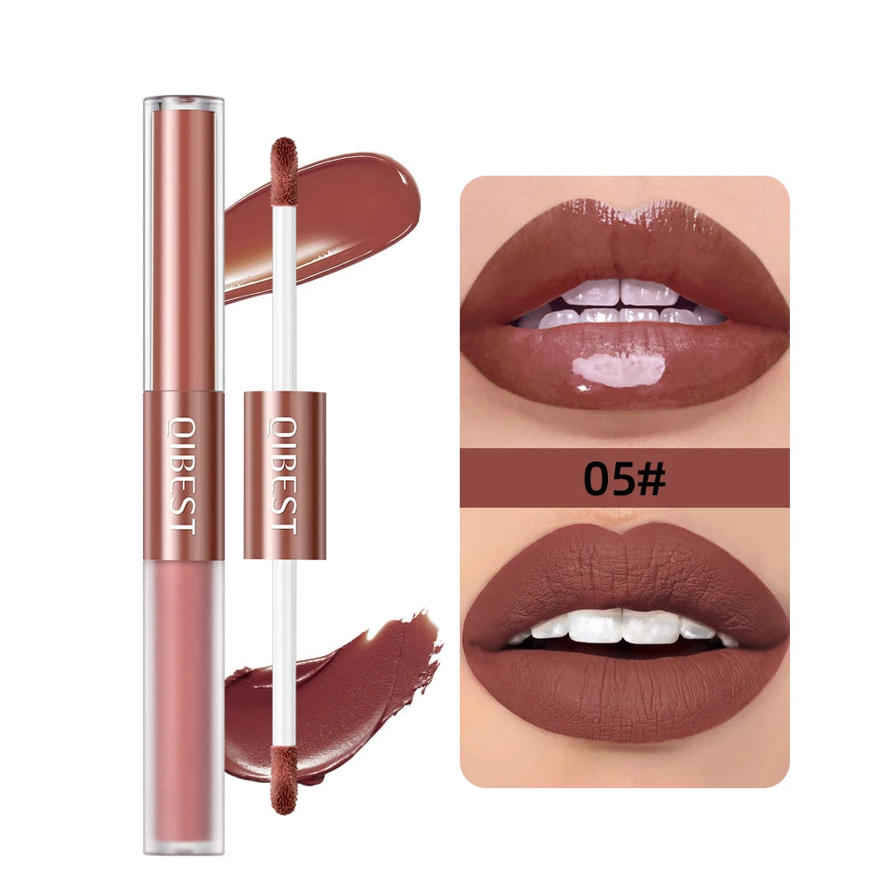 2 In 1 Stick High-quality Lip Makeup Matte Waterproof Long Lasting Permanent Lipstick Lipstick Double End Mirror Lip Glaze Tint