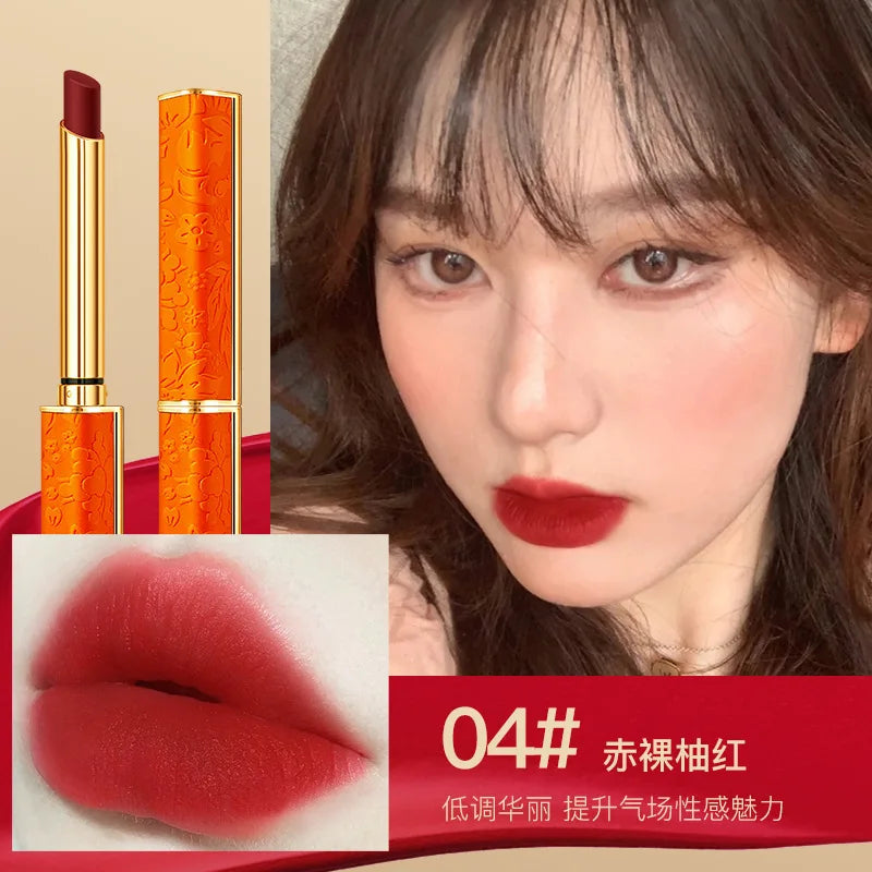 1/4 Pcs Matte Lipstick 4 Colors Square Tube Luxury Packaging Box Velvet Waterproof Easy To Wear Women‘s Gift’ Korean Lipstick