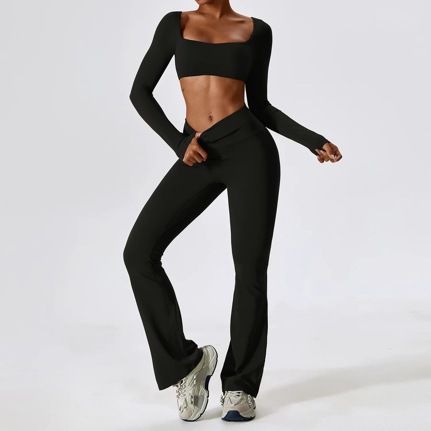 Yoga Set 2PCS Seamless Women Sportswear Workout Clothes Athletic Wear Gym Legging Fitness Bra Crop Top Long Sleeve Sports Suits