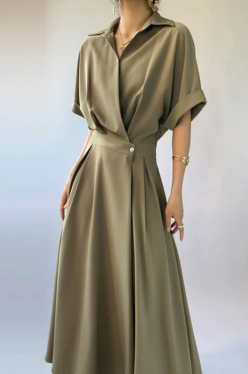 Black Silk Shirt Dresses for Women 2024 Tshirts Satin Chiffon Midi Clothes Green Woman Dress Formal Occasion Korean Style Luxury