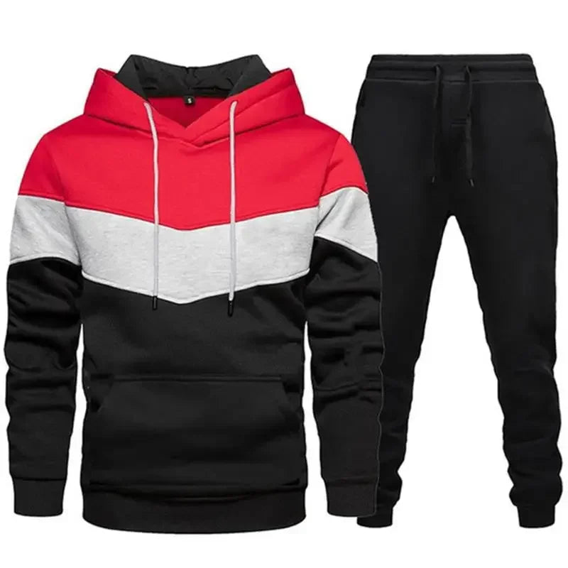 Autumn Mens Long Sleeve Sport Suit Casual Fleece Warm Hoodies + Long Pants 2PCS Suit Pullover Hoodies Sportswear