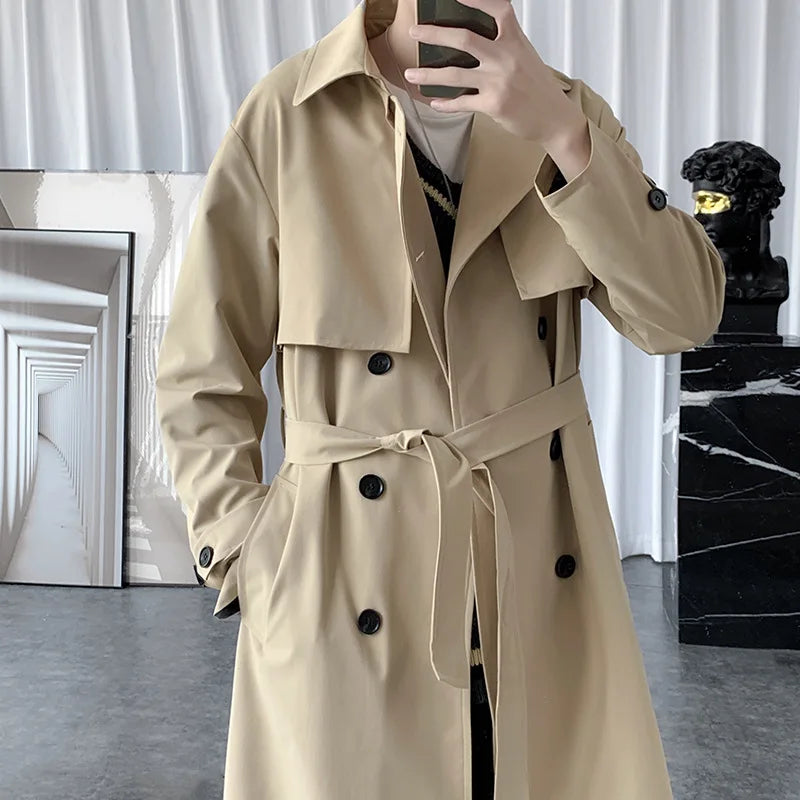 Fashion Brand Men's Business Windbreaker Long Jackets Korean Style Spring Trench Coat Male's Streetwear Windbreaker Trench Coat