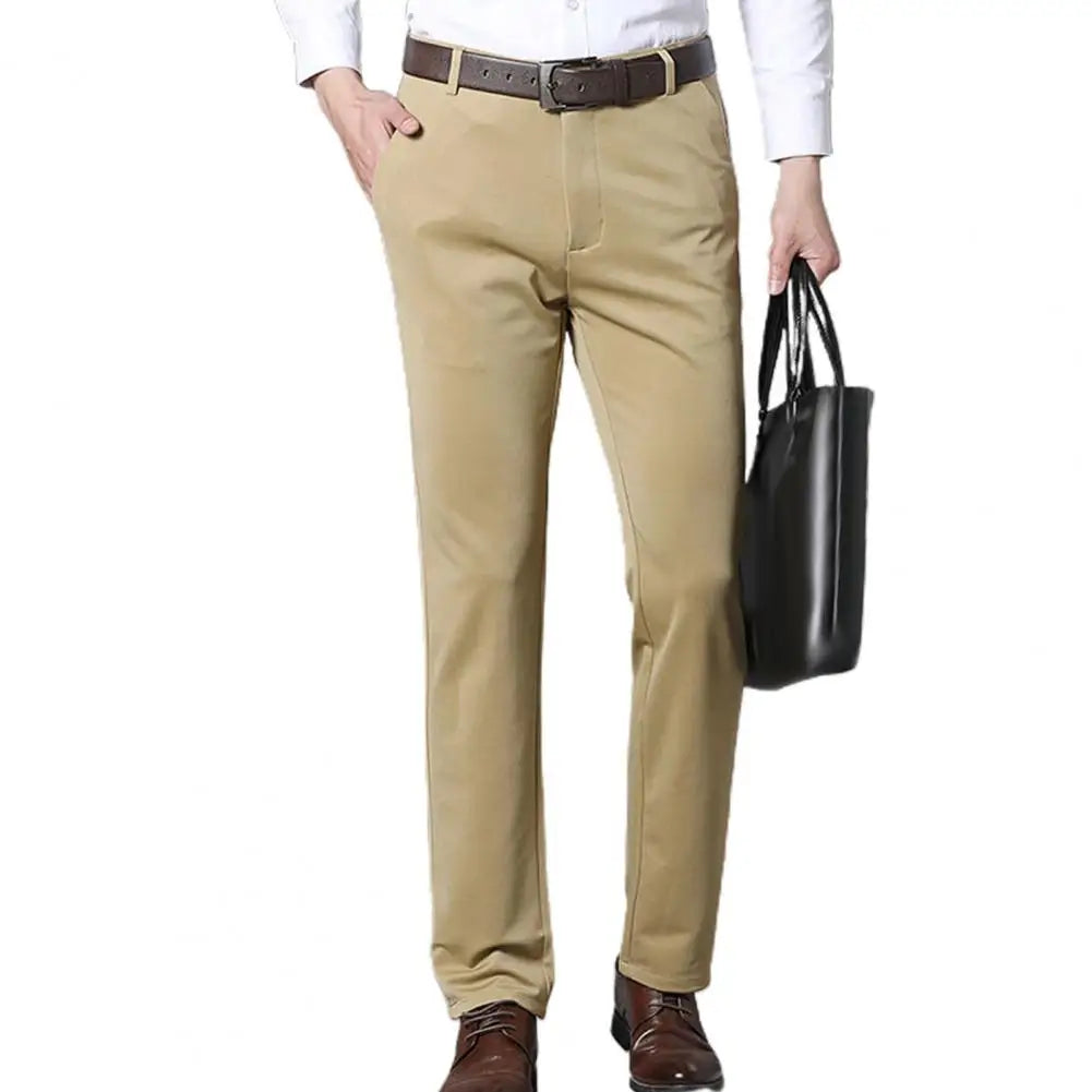 Men Business Pants Comfy Suit Pants Spring Autumn Solid Color Stretchy Blazer Pants Mid Waist Straight Loose Trousers Work Pants