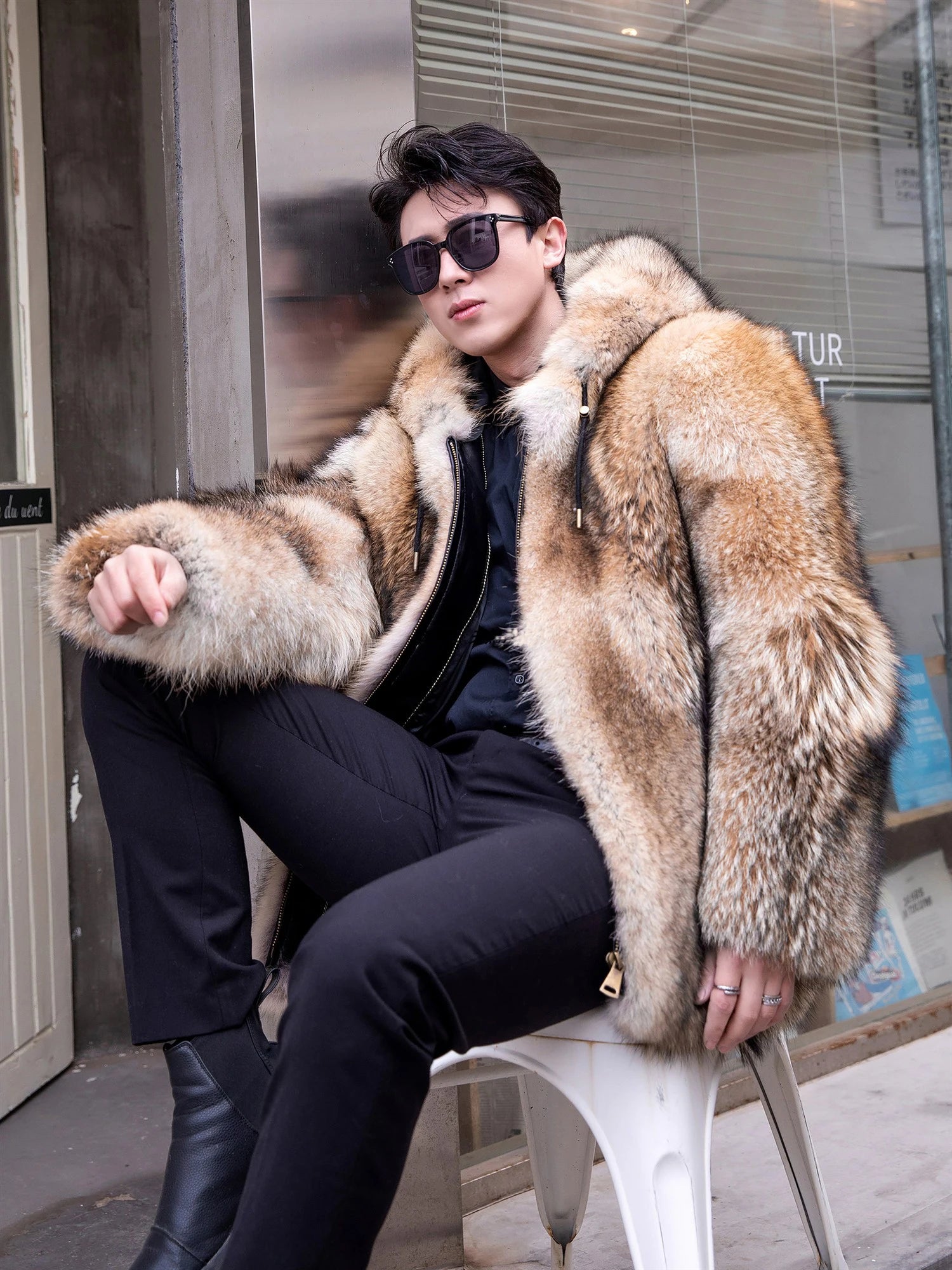 Fangtai 2024 New Fashion Natural Wolf Fur Winter man Jacket Warm Luxury Plus Size Wolf Fur Man Coat Coyote Coat Doub coyote fur