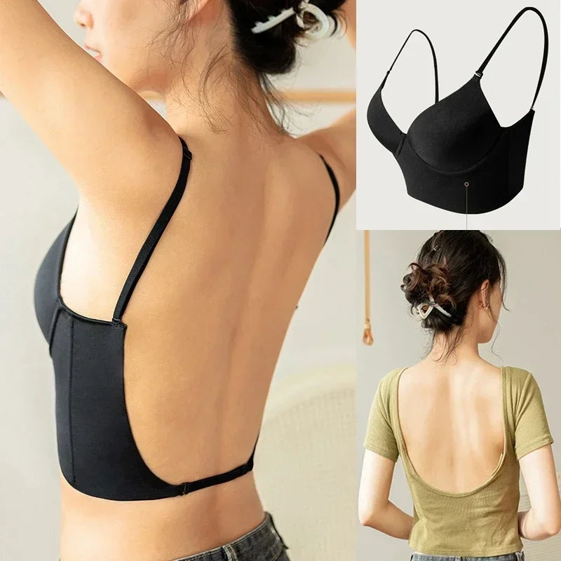 2024 Invisible Bra with Bare Open Back Sexy Women U Underwear Small Chest Pudh Up Gathered Lingerie Thin Vest Seamless Backless