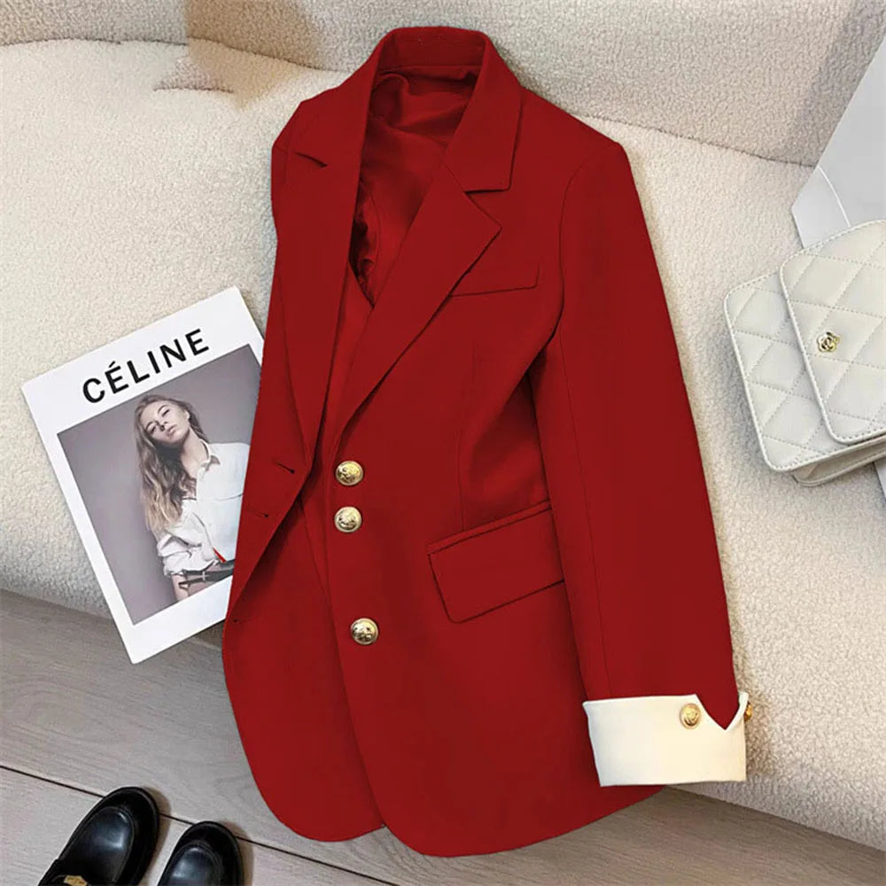 Autumn Winter Office Lady Blazer Jacket Women 2024 Fashion Long Sleeve Coat Woman Blazers Feminino New In Outerwears Casual