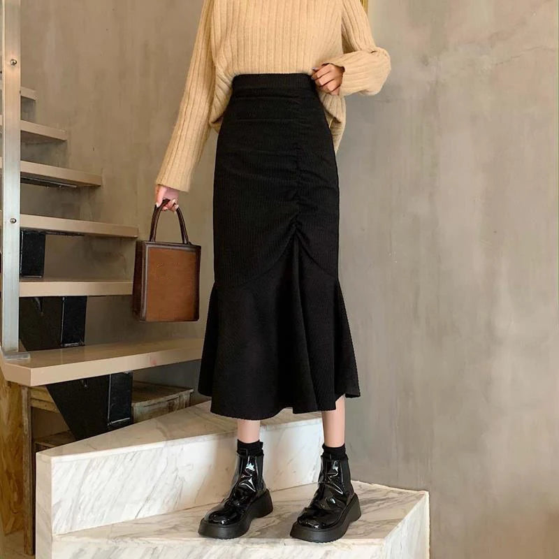 Lucyever Fashion High Waist Midi Skirts for Women 2023 Spring Slim Fit  Hip Mermaid Skirt Woman Korean Ruffles Brown Skirts 2XL