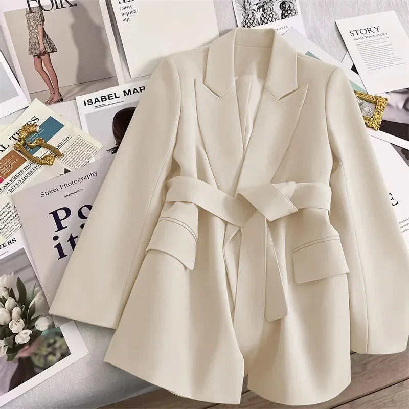 Women Blazer with Belt New in Outerwears Offcie Ladies Long Sleeve Tops Casual Coats Oversized Jacket for Women Elegant Clothing